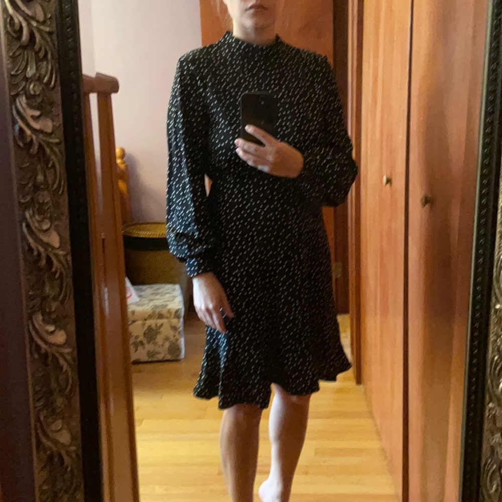 Polka dot ruffle hem long sleeve dress